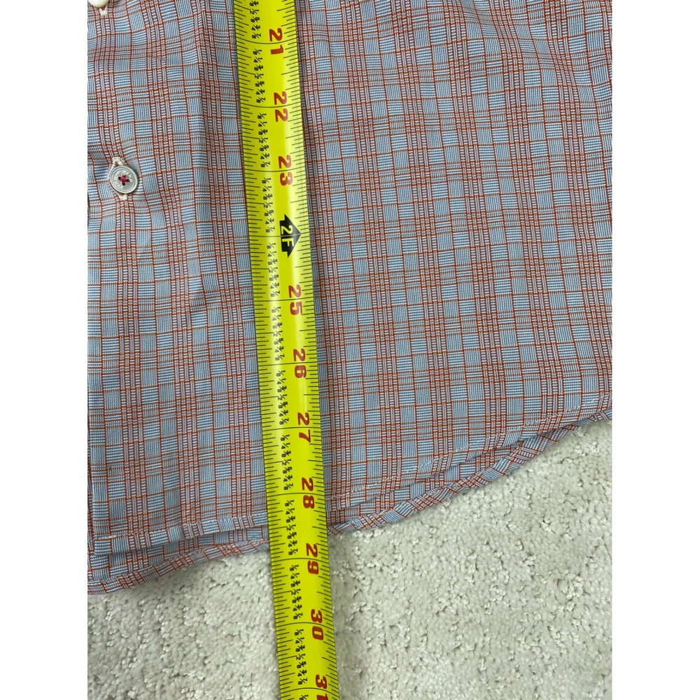 Thomas Pink Mens 15 Orange Blue Check Slim Fit French Cuff Cotton Dress Shirt - Picture 8 of 12